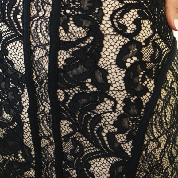 NWT Bebe Multi Media Lace Midi Dress Black Nude - Picture 5 of 8